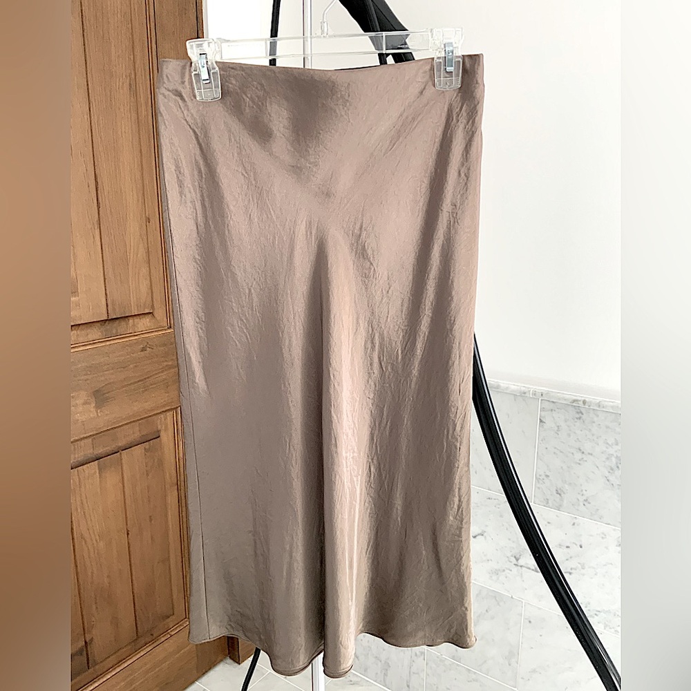 Vince bronze bias-cut satin slip skirt